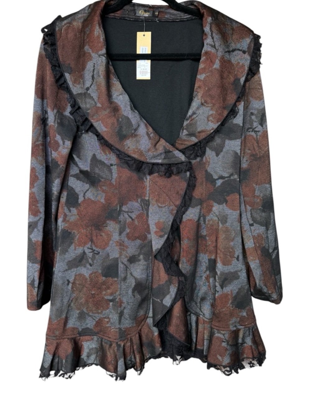 Opera Romantic Goth Floral Print Lace Trim Layering Jacket NWT